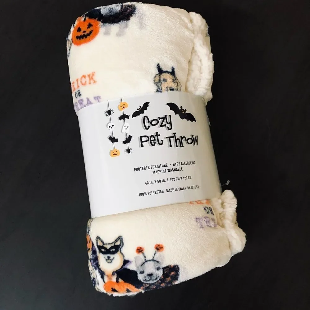 Plush Sherpa Halloween Dogs Pet Throw Blanket